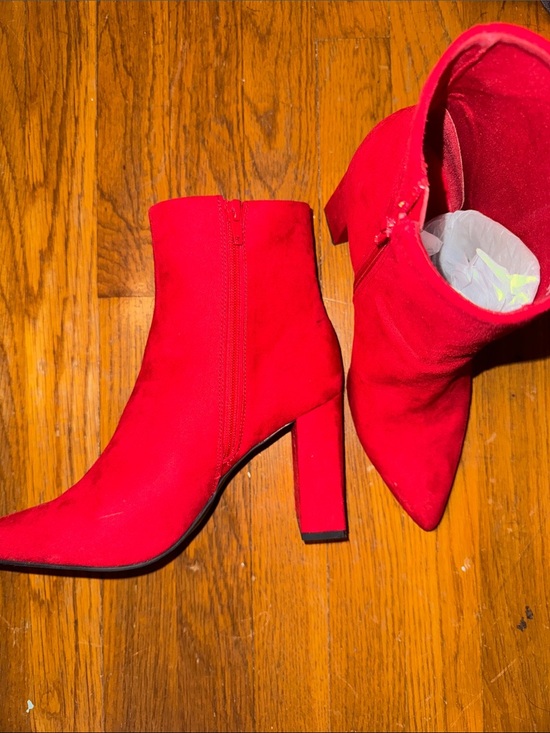 Wild Pair Shoes - Wild Pair Red Pointed Toe Block Heel Ankle Boots